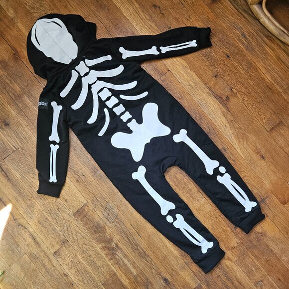 Skeleton Halloween costume Tipsy Elves zip onesie hood 2T kids children - Picture 4 of 4
